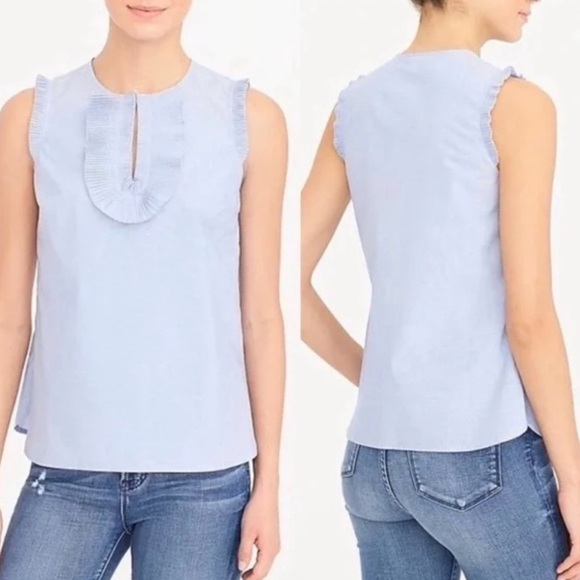 J. Crew factory Airy Blue Cotton Poplin sleeveless Ruffle top Size 14 - Picture 1 of 7
